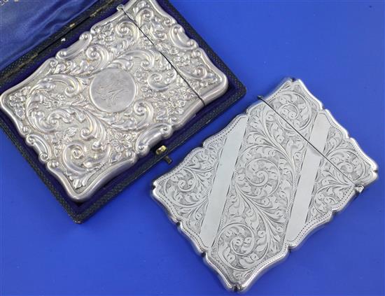 An Edwardian silver card case & one other card case.